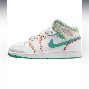 EUC Jordan Air Jordan 1 Mid SE White/Washed Teal/Rush Pink/Rush Orange